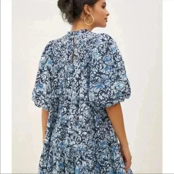 Love The Label Lillian Puffed Sleeve Dress Blue Pattern Sz S - Picture 3 of 11